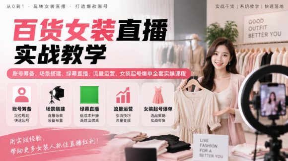 百货女装直播实战教学|账号筹备、场景搭建、绿幕直播、流量运营、女装起号爆单全套实操课程-1 百货女装直播实战教学|账号筹备、场景搭建、绿幕直播、流量运营、女装起号爆单全套实操课程