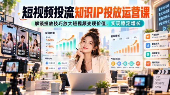 短视频投流知识IP投放运营课,解锁投放技巧放大短视频变现价值,实现稳定增长-1 短视频投流知识IP投放运营课,解锁投放技巧放大短视频变现价值,实现稳定增长