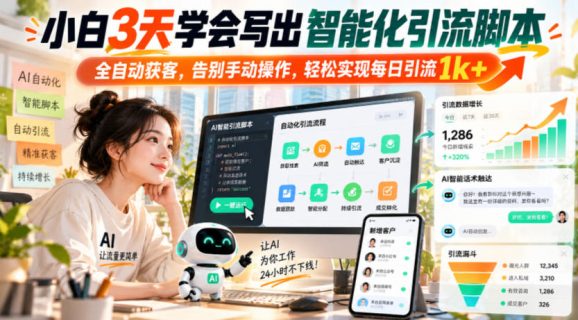小白3天学会写出智能化引流脚本，全自动获客，告别手动操作，轻松实现每日引流1k+
