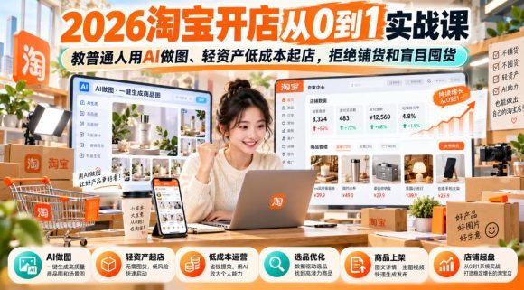 2026淘宝开店从0到1实战课,教普通人用AI做图、轻资产低成本起店,拒绝铺货和盲目囤货-1 2026淘宝开店从0到1实战课,教普通人用AI做图、轻资产低成本起店,拒绝铺货和盲目囤货