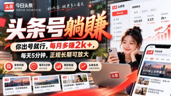 头条号躺賺,你出号就行,每月多賺2k+,每天5分钟,正规长期可放大【揭秘】-1 头条号躺賺,你出号就行,每月多賺2k+,每天5分钟,正规长期可放大【揭秘】