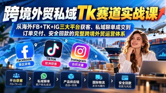 跨境外贸私域Tk赛道实战课:从海外FB+TK+IG三大平台获客、私域聊单成交到订单交付、安全回款的完整跨境外贸运营体系-1 跨境外贸私域Tk赛道实战课:从海外FB+TK+IG三大平台获客、私域聊单成交到订单交付、安全回款的完整跨境外贸运营体系