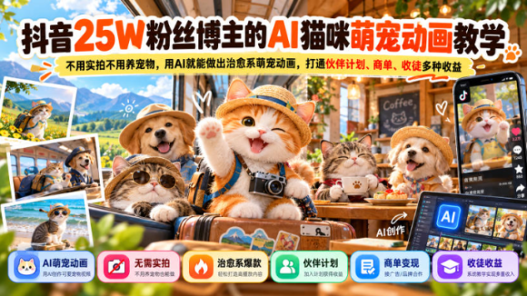 抖音25W粉丝博主的AI猫咪萌宠动画教学,不用实拍不用养宠物,用AI就能做出治愈系萌宠动画,打通伙伴计划、商单、收徒多种收益-1 抖音25W粉丝博主的AI猫咪萌宠动画教学,不用实拍不用养宠物,用AI就能做出治愈系萌宠动画,打通伙伴计划、商单、收徒多种收益
