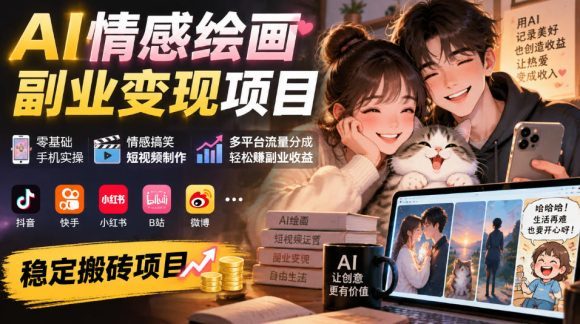 AI情感绘画副业变现项目|零基础手机实操,情感搞笑短视频制作,多平台流量分成轻松賺副业收益-1 AI情感绘画副业变现项目|零基础手机实操,情感搞笑短视频制作,多平台流量分成轻松賺副业收益