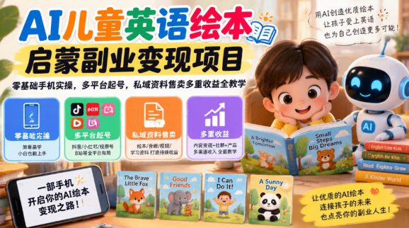 AI儿童英语绘本启蒙副业变现项目,零基础手机实操,多平台起号,私域资料售卖多重收益全教学-1 AI儿童英语绘本启蒙副业变现项目,零基础手机实操,多平台起号,私域资料售卖多重收益全教学
