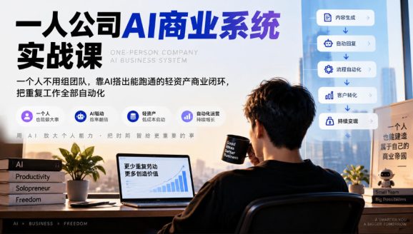 一人公司AI商业系统实战课,一个人不用组团队,靠AI搭出能跑通的轻资产商业闭环,把重复工作全部自动化-1 一人公司AI商业系统实战课,一个人不用组团队,靠AI搭出能跑通的轻资产商业闭环,把重复工作全部自动化