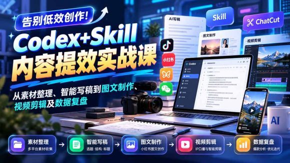 【无水印】告别低效创作!Codex+Skill内容提效实战课:从素材整理、智能写稿到图文制作、视频剪辑及数据复盘-1 【无水印】告别低效创作!Codex+Skill内容提效实战课:从素材整理、智能写稿到图文制作、视频剪辑及数据复盘