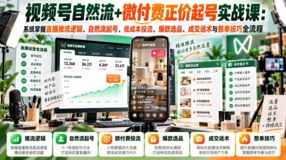 视频号自然流+微付费正价起号实战课:系统掌握直播推流逻辑、自然流起号、低成本投流、爆款选品、成交话术与憋单技巧全流程-1 视频号自然流+微付费正价起号实战课:系统掌握直播推流逻辑、自然流起号、低成本投流、爆款选品、成交话术与憋单技巧全流程