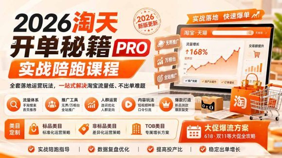 2026淘天开单秘籍PRO实战陪跑课程-更新1012:全套落地运营玩法,一站式解决淘宝流量低、不出单难题-1 2026淘天开单秘籍PRO实战陪跑课程-更新1012:全套落地运营玩法,一站式解决淘宝流量低、不出单难题
