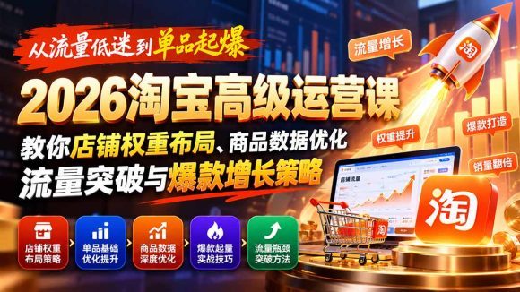从流量低迷到单品起爆:2026淘宝高级运营课教你店铺权重布局、商品数据优化、流量突破与爆款增长策略-1 从流量低迷到单品起爆:2026淘宝高级运营课教你店铺权重布局、商品数据优化、流量突破与爆款增长策略