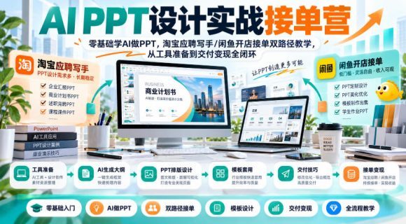 AI PPT设计实战接单营|零基础学AI做PPT,淘宝应聘写手/闲鱼开店接单双路径教学,从工具准备到交付变现全闭环-1 AI PPT设计实战接单营|零基础学AI做PPT,淘宝应聘写手/闲鱼开店接单双路径教学,从工具准备到交付变现全闭环