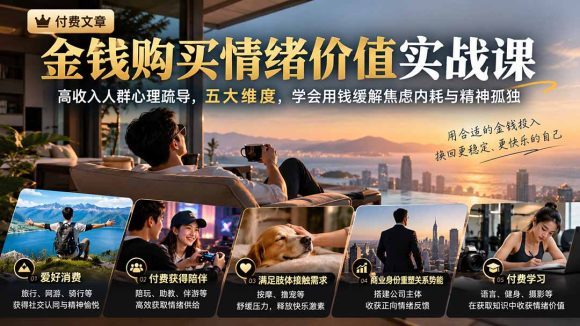 付费文章:金钱购买情绪价值实战课|高收入人群心理疏导,五大维度,学会用钱缓解焦虑内耗与精神孤独-1 付费文章:金钱购买情绪价值实战课|高收入人群心理疏导,五大维度,学会用钱缓解焦虑内耗与精神孤独