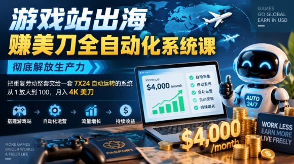 游戏站出海賺美刀全自动化系统课,彻底解放生产力–把重复劳动整套交给一套7X24自动运转的系统,从1放大到100,月入4K美刀-1 游戏站出海賺美刀全自动化系统课,彻底解放生产力–把重复劳动整套交给一套7X24自动运转的系统,从1放大到100,月入4K美刀