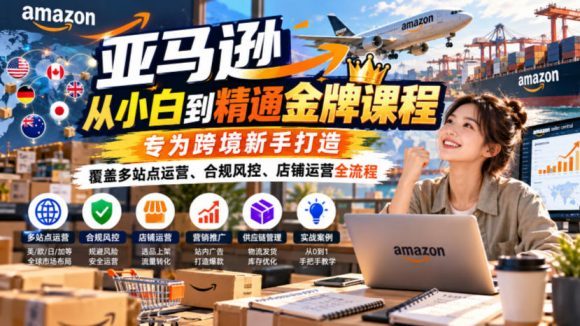 亚马逊从小白到精通金牌课程,专为跨境新手打造,覆盖多站点运营、合规风控、店铺运营全流程-1 亚马逊从小白到精通金牌课程,专为跨境新手打造,覆盖多站点运营、合规风控、店铺运营全流程