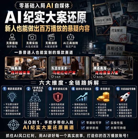 抖音8W粉丝博主的AI纪实大案还原教学,新人也能做出百W播放的悬疑内容,抓住AI风口红利,用AI讲好每一个真实故事(更新1014)-2 抖音8W粉丝博主的AI纪实大案还原教学,新人也能做出百W播放的悬疑内容,抓住AI风口红利,用AI讲好每一个真实故事(更新1014)