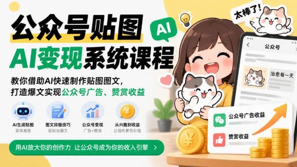 公众号贴图AI变现系统课程|教你借助AI快速制作贴图图文,打造爆文实现公众号广告、赞赏收益-1 公众号贴图AI变现系统课程|教你借助AI快速制作贴图图文,打造爆文实现公众号广告、赞赏收益