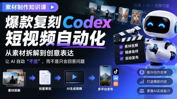 素材制作知识课,爆款复刻Codex短视频自动化,从素材拆解到创意表达,让AI自动“干活”,而不是只会回答问题-1 素材制作知识课,爆款复刻Codex短视频自动化,从素材拆解到创意表达,让AI自动“干活”,而不是只会回答问题