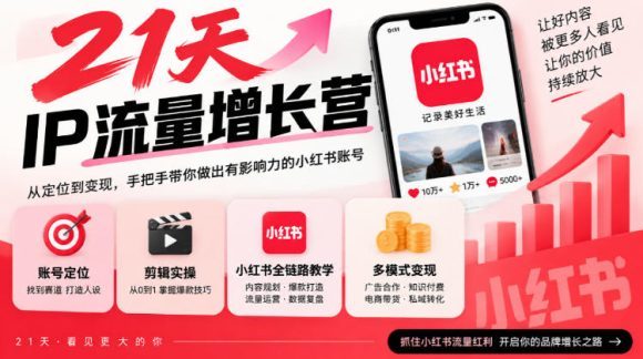 21天IP流量增长营,小红书全链路教学,账号定位剪辑实操,多模式变现系统课-1 21天IP流量增长营,小红书全链路教学,账号定位剪辑实操,多模式变现系统课