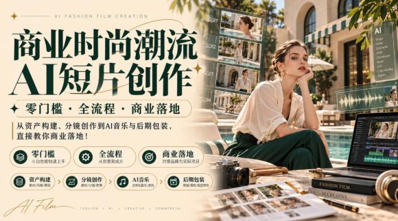 商业时尚潮流AI短片创作|零门槛・全流程・商业落地,从资产构建、分镜创作到AI音乐与后期包装,直接教你商业落地!-1 商业时尚潮流AI短片创作|零门槛・全流程・商业落地,从资产构建、分镜创作到AI音乐与后期包装,直接教你商业落地!