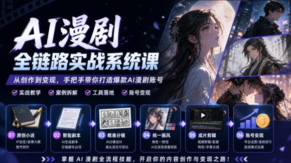 AI漫剧全链路实战系统课|原创小说、智能剧本、精准分镜、统一画风、成片剪辑、账号变现实操教学(更新1018)-1 AI漫剧全链路实战系统课|原创小说、智能剧本、精准分镜、统一画风、成片剪辑、账号变现实操教学(更新1018)