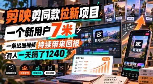 剪映剪同款拉新项目,一个新用户7米,一条出圈视频持续带来回报,有人一天搞了1240-1 剪映剪同款拉新项目,一个新用户7米,一条出圈视频持续带来回报,有人一天搞了1240