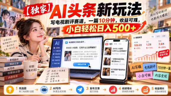 【独家】AI头条新玩法,写电视剧评赛道,一篇10分钟,收益可观,小白轻松日入500+-1 【独家】AI头条新玩法,写电视剧评赛道,一篇10分钟,收益可观,小白轻松日入500+