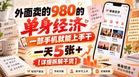 外面卖的980的单身经济,一部手机就能上手干,一天5张+【详细拆解干货】-1 外面卖的980的单身经济,一部手机就能上手干,一天5张+【详细拆解干货】