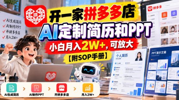 开一家拼多多店,AI定制简历和PPT,小白月入2W+,可放大【附SOP手册】【揭秘】-1 开一家拼多多店,AI定制简历和PPT,小白月入2W+,可放大【附SOP手册】【揭秘】