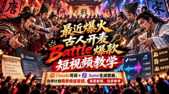 最近爆火古人开麦Battle爆款短视频教学,Claude写词+Suno生成歌曲,伙伴计划商单收徒变现,简易教程,仅供参考-1 最近爆火古人开麦Battle爆款短视频教学,Claude写词+Suno生成歌曲,伙伴计划商单收徒变现,简易教程,仅供参考