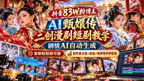 抖音83W粉博主AI甄嬛传二创漫剧短剧教学|剧情AI自动生成,复制粘贴即可做,各大平台创作者分成+收徒等多种收益-1 抖音83W粉博主AI甄嬛传二创漫剧短剧教学|剧情AI自动生成,复制粘贴即可做,各大平台创作者分成+收徒等多种收益