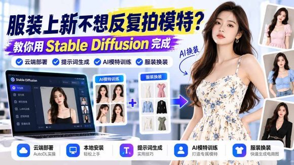 服装上新不想反复拍模特?教你用Stable Diffusion完成云端部署、提示词生成、AI模特训练与换装-1 服装上新不想反复拍模特?教你用Stable Diffusion完成云端部署、提示词生成、AI模特训练与换装