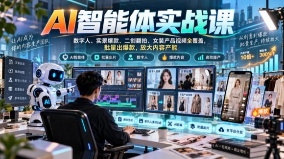 AI智能体实战课,数字人、实景爆款、二创翻拍、女装产品视频全覆盖,批量出爆款,放大内容产能-1 AI智能体实战课,数字人、实景爆款、二创翻拍、女装产品视频全覆盖,批量出爆款,放大内容产能