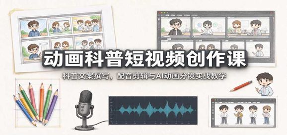 动画科普短视频创作课：科普文案撰写，配音剪辑与AI动画分镜实战教学