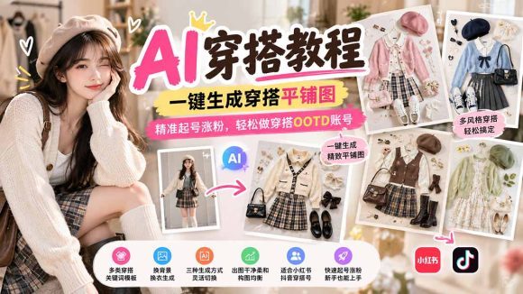 【无水印】AI穿搭教程｜一键生成穿搭平铺图，精准起号涨粉，轻松做穿搭OOTD账号