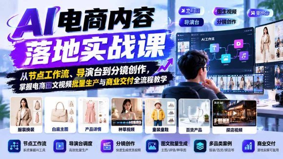 AI电商内容落地实战课:从节点工作流、导演台到分镜创作,掌握电商图文视频批量生产与商业交付全流程教学-1 AI电商内容落地实战课:从节点工作流、导演台到分镜创作,掌握电商图文视频批量生产与商业交付全流程教学