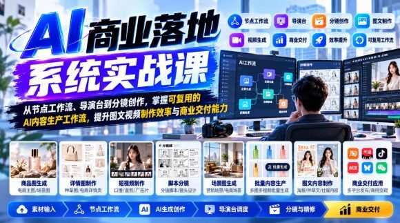 【无水印】AI商业落地系统实战课,从节点工作流、导演台到分镜创作,掌握可复用的AI内容生产工作流,提升图文视频制作效率与商业交付能力-1 【无水印】AI商业落地系统实战课,从节点工作流、导演台到分镜创作,掌握可复用的AI内容生产工作流,提升图文视频制作效率与商业交付能力