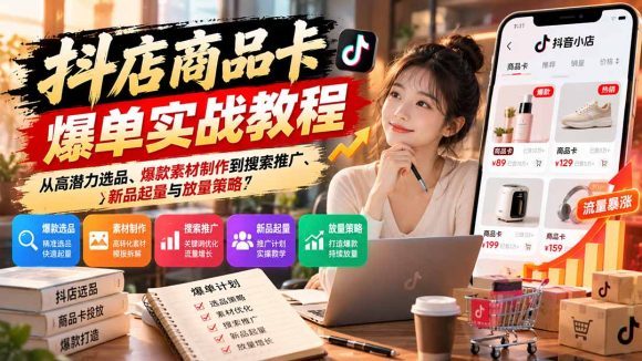 抖店商品卡爆单实战教程:从高潜力选品、爆款素材制作到搜索推广、新品起量与放量策略-1 抖店商品卡爆单实战教程:从高潜力选品、爆款素材制作到搜索推广、新品起量与放量策略