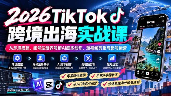 2026TikTok跨境出海实战课:从环境搭建、账号注册养号到AI脚本创作、短视频剪辑与起号运营-1 2026TikTok跨境出海实战课:从环境搭建、账号注册养号到AI脚本创作、短视频剪辑与起号运营