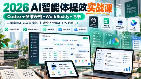 2026 AI智能体提效实战课:Codex+多维表格+WorkBuddy+飞书,从零掌握AI办公自动化,打造个人专属AI工作助手-1 2026 AI智能体提效实战课:Codex+多维表格+WorkBuddy+飞书,从零掌握AI办公自动化,打造个人专属AI工作助手