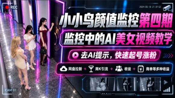 小小鸟颜值监控第四期,监控中的AI美女视频教学,去AI提示,快速起号涨粉,网盘拉新+商K引流+收徒+商单等多种收益-1 小小鸟颜值监控第四期,监控中的AI美女视频教学,去AI提示,快速起号涨粉,网盘拉新+商K引流+收徒+商单等多种收益