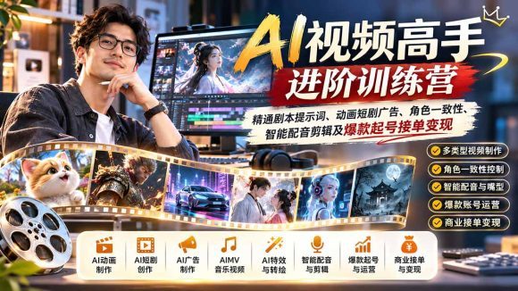 AI视频高手进阶训练营:精通剧本提示词、动画短剧广告、角色一致性、智能配音剪辑及爆款起号接单变现-1 AI视频高手进阶训练营:精通剧本提示词、动画短剧广告、角色一致性、智能配音剪辑及爆款起号接单变现