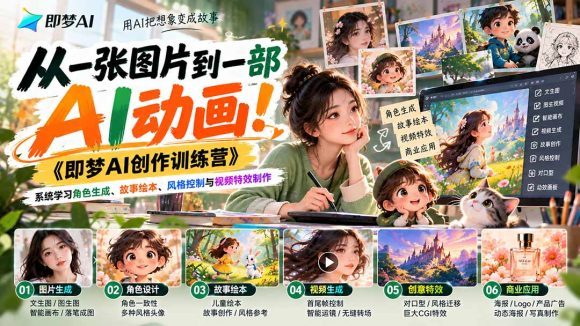 【无水印】从一张图片到一部AI动画!《即梦AI创作训练营》系统学习角色生成、故事绘本、风格控制与视频特效制作-1 【无水印】从一张图片到一部AI动画!《即梦AI创作训练营》系统学习角色生成、故事绘本、风格控制与视频特效制作