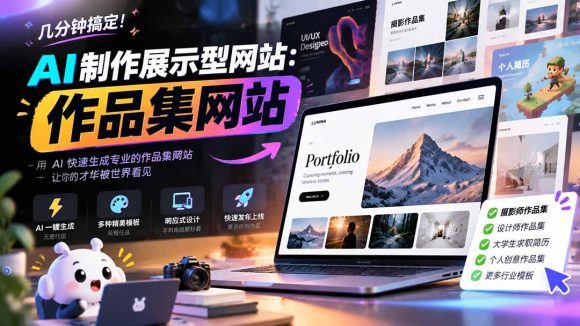 几分钟搞定，AI制作展示型网站制作：作品集网站，用AI快速生成专业的作品集网站，接单变现！