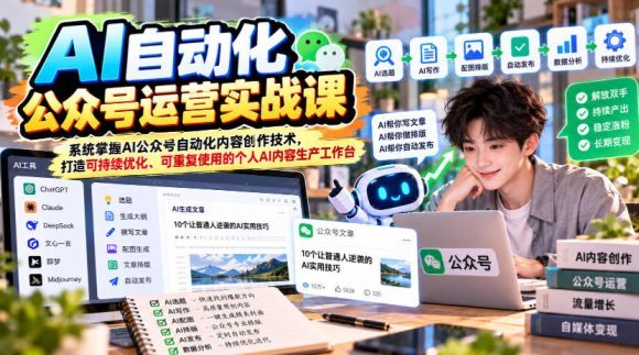 AI自动化公众号运营实战课,系统掌握AI公众号自动化内容创作技术,打造可持续优化、可重复使用的个人AI内容生产工作台-1 AI自动化公众号运营实战课,系统掌握AI公众号自动化内容创作技术,打造可持续优化、可重复使用的个人AI内容生产工作台