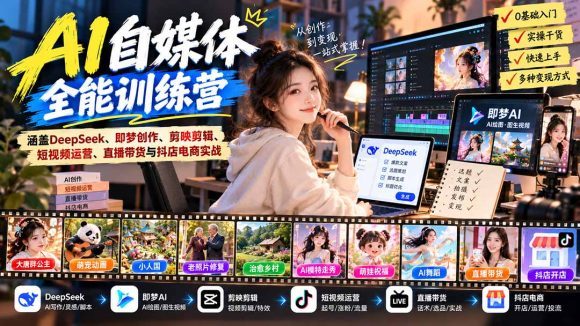 【无水印】AI+自媒体全能训练营:涵盖DeepSeek、即梦创作、剪映剪辑、短视频运营、直播带货与抖店电商实战-1 【无水印】AI+自媒体全能训练营:涵盖DeepSeek、即梦创作、剪映剪辑、短视频运营、直播带货与抖店电商实战