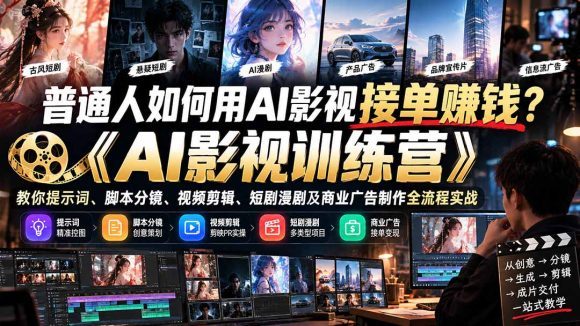 普通人如何用AI影视接单赚钱?《AI影视训练营》教你提示词、脚本分镜、视频剪辑、短剧漫剧及商业广告制作全流程实战-1 普通人如何用AI影视接单赚钱?《AI影视训练营》教你提示词、脚本分镜、视频剪辑、短剧漫剧及商业广告制作全流程实战