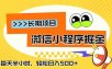微信小程序掘金，一部手机日入500+，每天只需半小时，长期稳定