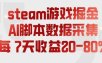 steam游戏掘金，AI脚本数据采集，轻松月入过万，每7天收益20-80%