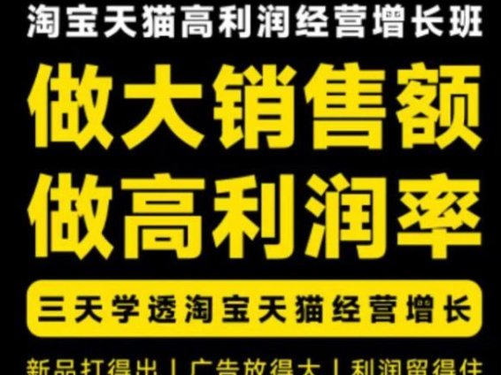天猫淘宝高利润经营增长班杭州线下课31期8月22-24日,做大销售额做高利润率,三天学透淘宝天猫经营增长