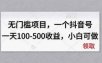 无门槛项目，一个抖音号一天100-500收益，小白可做